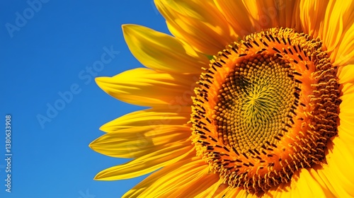 sunflower closeup on blue background