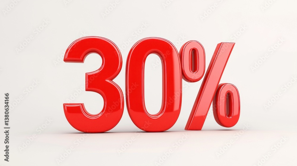 Red Bold 30 Percent Discount Sign Rendered on Neutral Background Red Bold 30 Percent Discount Sign Rendered on Neutral Background
