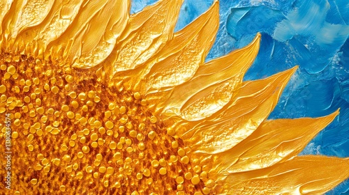sunflower closeup on blue background