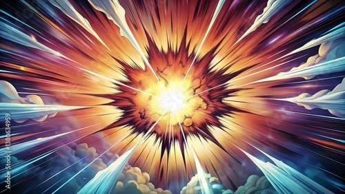 Vibrant Comic Book Explosion, Dynamic Energy Burst, Colorful VFX Illustration