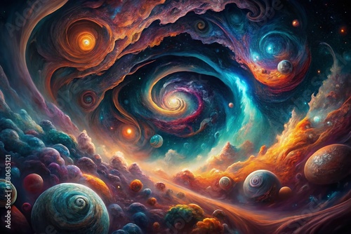 Vibrant Cosmic Swirl: Abstract Nebula in Vivid Hues