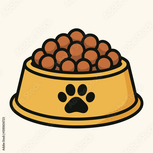 Dog dry food bowl Bone shaped crisps Flat style vector illustration isolated on white background