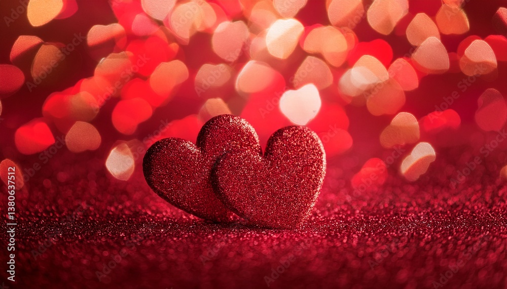 Fototapeta premium red hearts sparkling glitter bokeh background banner valentines day abstract defocused texture header