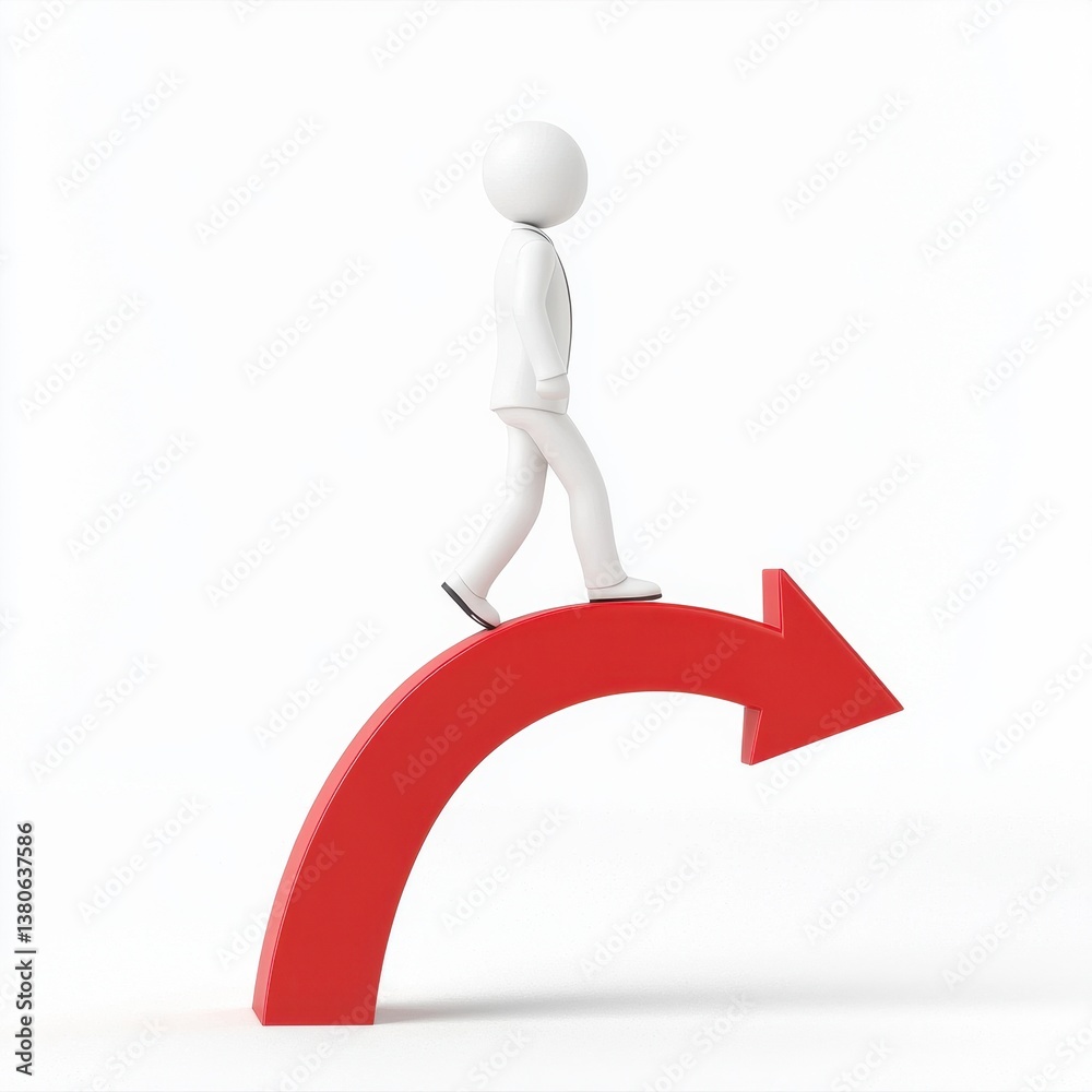Business Growth Concept with 3D Character Walking on Arrow Path Business Growth Concept with 3D Character Walking on Arrow Path