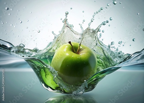 Vibrant Green Apple Splash in Water - Close-up Photography