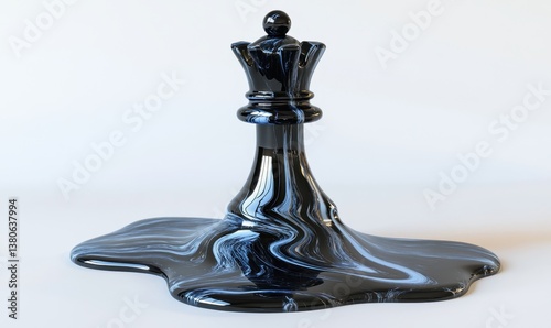 Black queen chess piece melting on white background