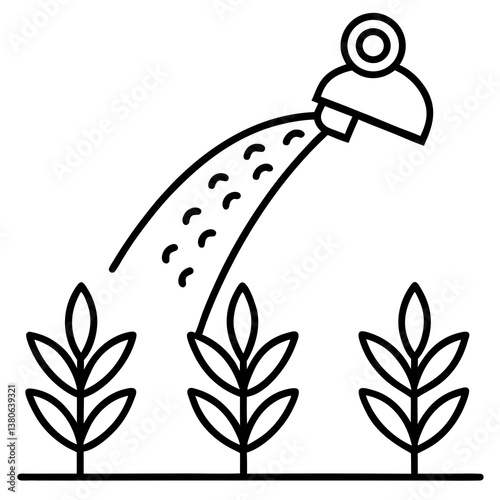 Sprinkler watering crops line art illustration
