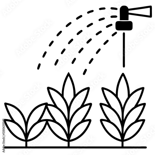 Sprinkler watering crops line art illustration