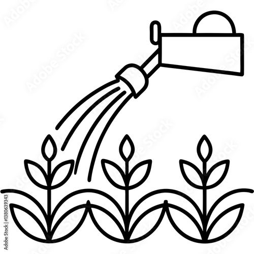 Sprinkler watering crops line art illustration