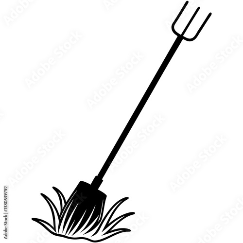 Pitchfork stuck in hay line art illustration