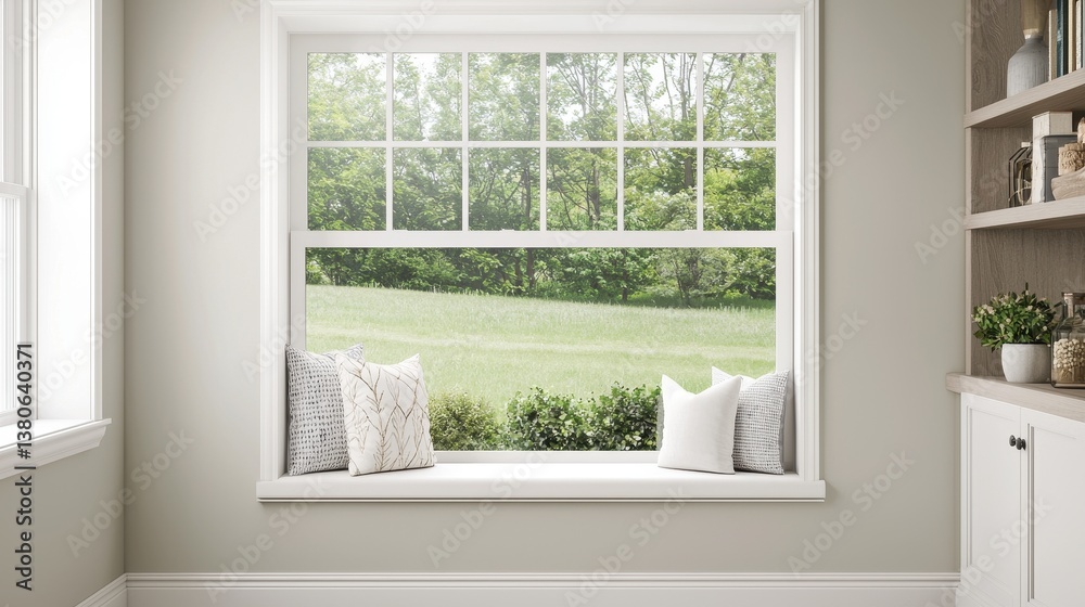 Cozy Window Nook with Scenic View of Lush Greenery Outside Cozy Window Nook with Scenic View of Lush Greenery Outside