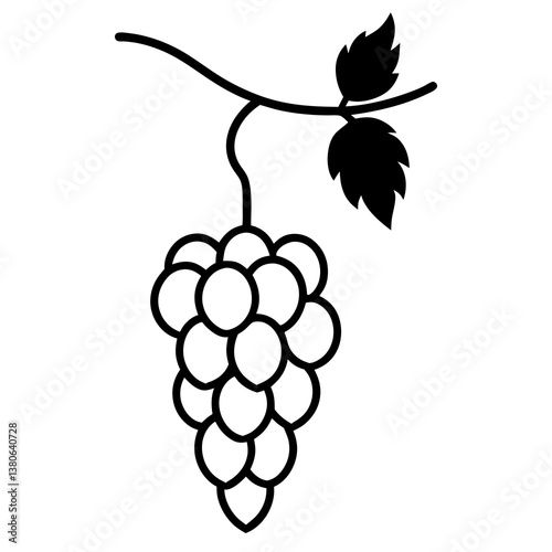 Grapevine with hanging grapes line art illustration