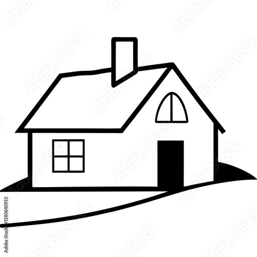Farmhouse with a chimney line art illustration