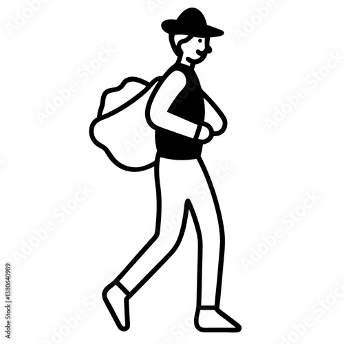 Farmhand carrying a sack line art illustration
