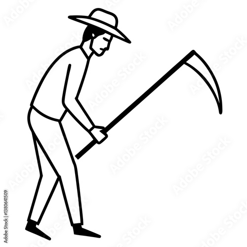  Farmer sharpening a scythe illustration