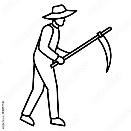  Farmer sharpening a scythe illustration