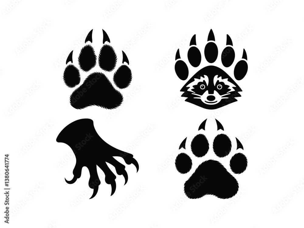 Fototapeta premium Animal Tracks Silhouettes Vector Set - Wildlife Footprints Design Elements