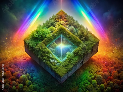 Vibrant Rainbow Gradient Moss Stone Slab with Glowing Particles - Fresh Splash Effect