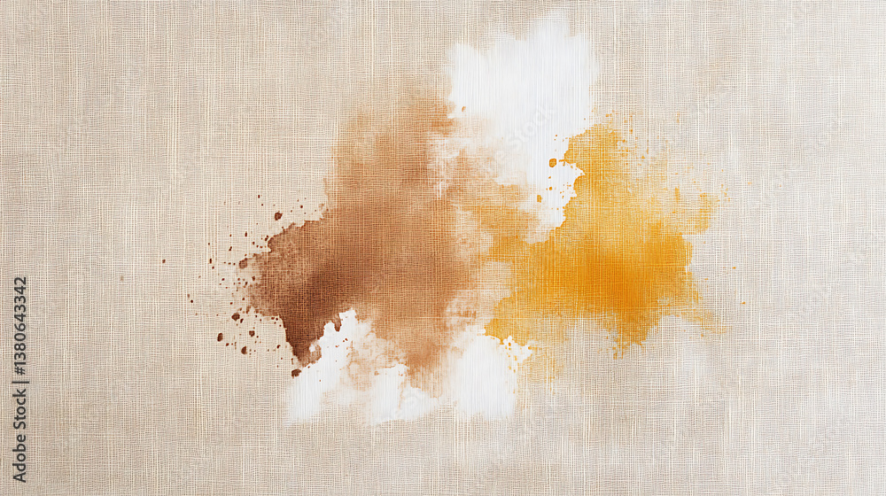 Fototapeta premium Watercolor splash on beige fabric background texture