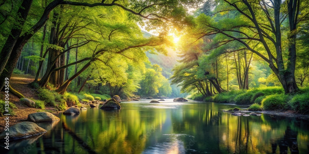 Obraz premium Serene Forest River Landscape