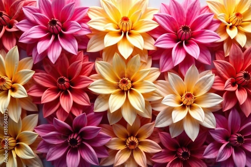 Close-up view of a densely packed dahlia flower pattern, showcasing intricate details , elegant, illustration, pattern