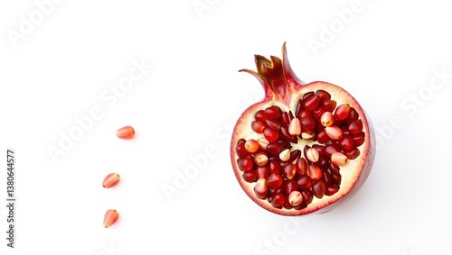 Obraz na płótnie Pomegranate Half, Seeds Isolated on White Background, Close-up w salonie