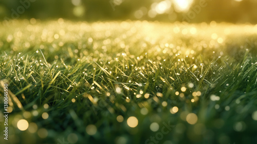 Fototapeta Naklejka Na Ścianę i Meble -  A cinematic landscape photo of lush meadow grass rippling in waves, captured from a low angle, emphasizing texture and motion
