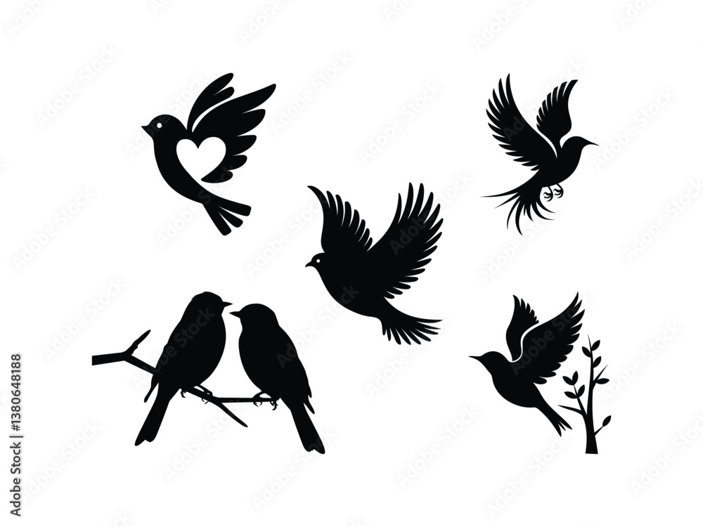 Obraz premium Birds Silhouettes Vector Set - Avian Design Elements for Nature Themes