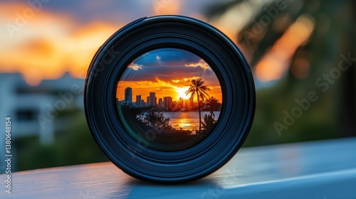 Sunset Cityscape Through a Camera Lens: A Captivating View