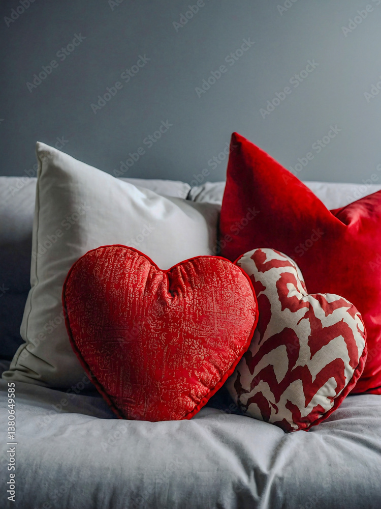 Heart-shaped red pillow on a transparent background