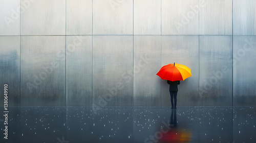 Urban Serenity: The Solace of Colorful Umbrella Amidst a Rainy Cityscape
