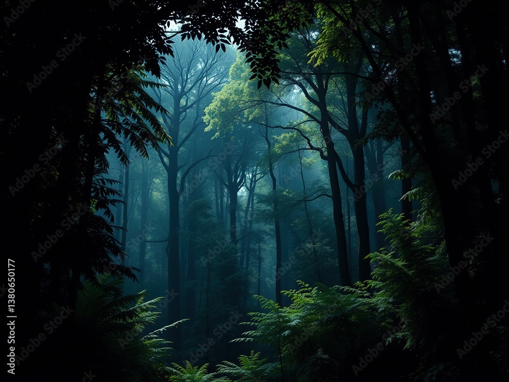 Fototapeta premium Enchanting Dark Forest Scene, Nature Background