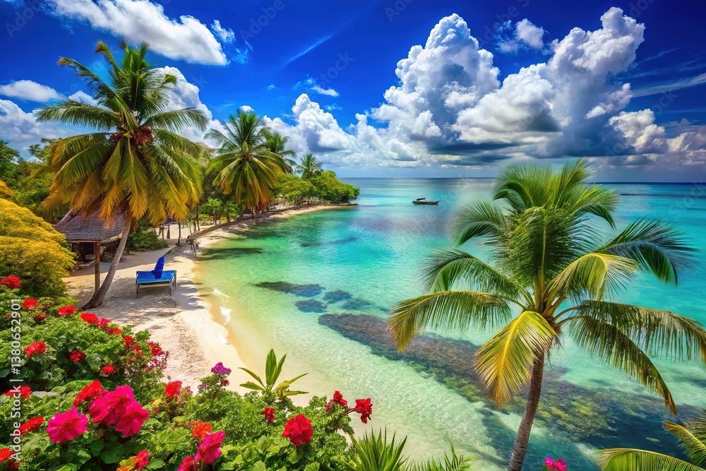 Fototapeta premium Caribbean Sea Paradise Scenery, Tropical Vacation