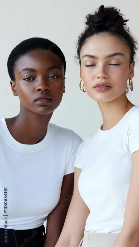 Two women are posing for a photo, one wearing a white shirt and the ...