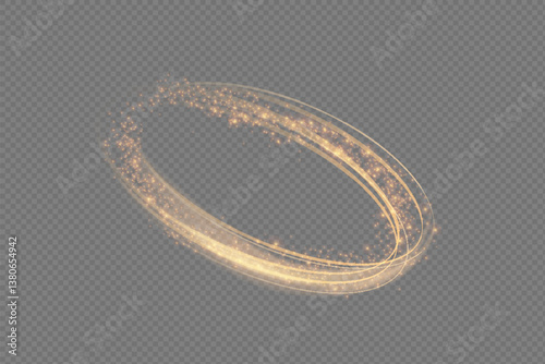 Light circle gold swirl. Curve light effect of gold line. Glowing spiral. The effect of high-speed abstract lines. Rotating shiny rings