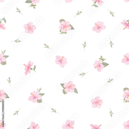 Seamless pattern of Hibiscus flower watercolor hand drawn. You can change background color from the EPS file.