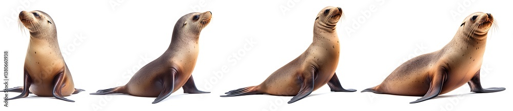 Naklejka premium Group of Playful Seals Sitting on the Beach with Expressive Faces and Furry Bodies