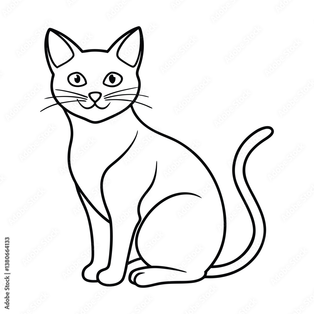 Outline Drawing of Sitting Cat with Delicate Features Outline Drawing of Sitting Cat with Delicate Features