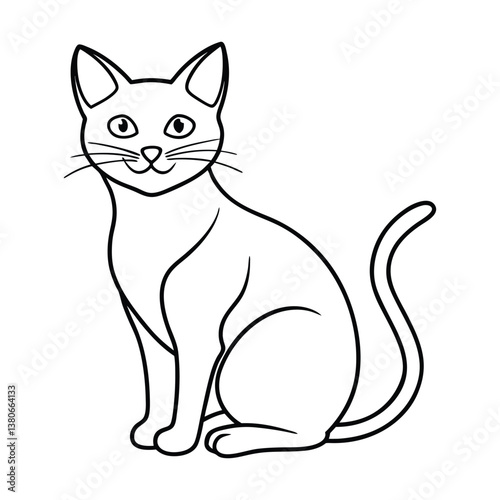Outline Drawing of Sitting Cat with Delicate Features