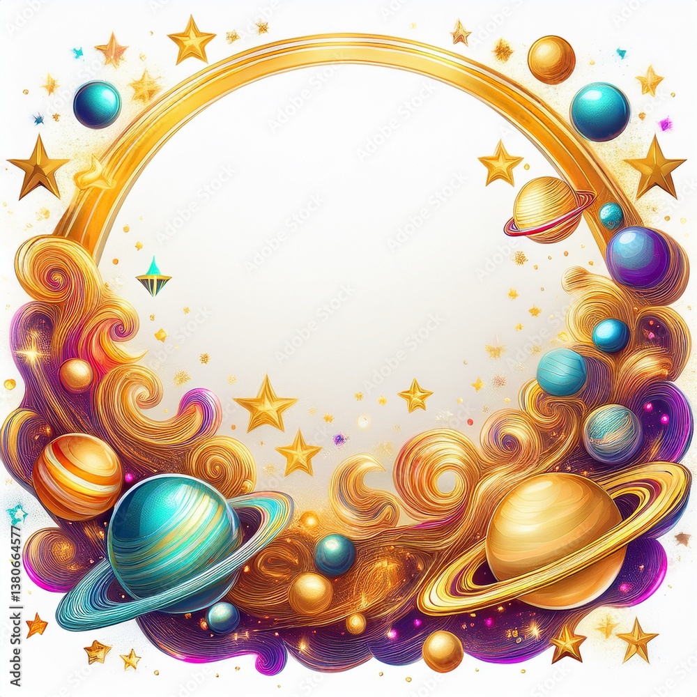 creative and beautiful border frame of bright and colorful stars and planets background, science graphic resource creative and beautiful border frame of bright and colorful stars and planets background, science graphic resource