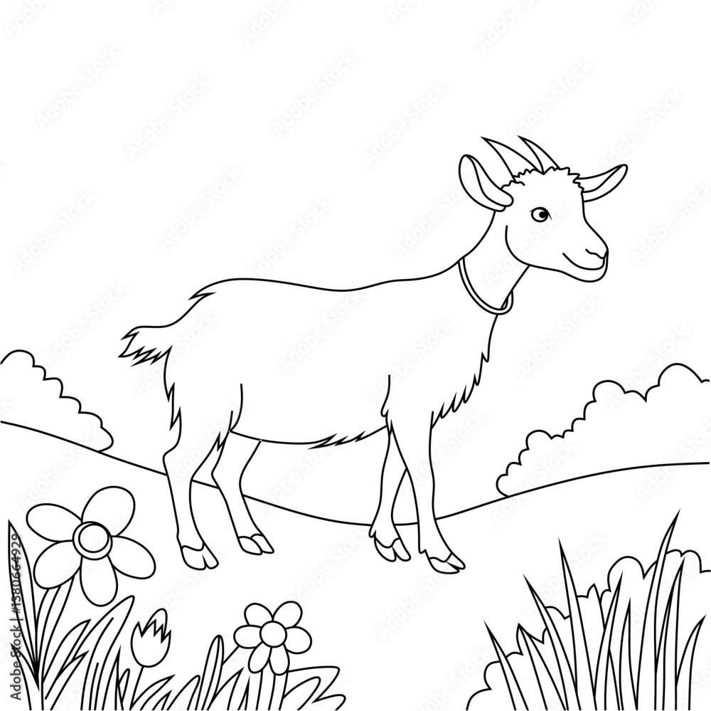 Minimalist line art illustration of a goat, featuring clean and elegant contour lines. Perfect for tattoos, logos, farm-related designs, nature lovers, and minimalist artwork.