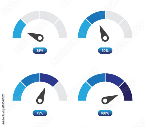 Speedometer or rating meter icons set with percentage