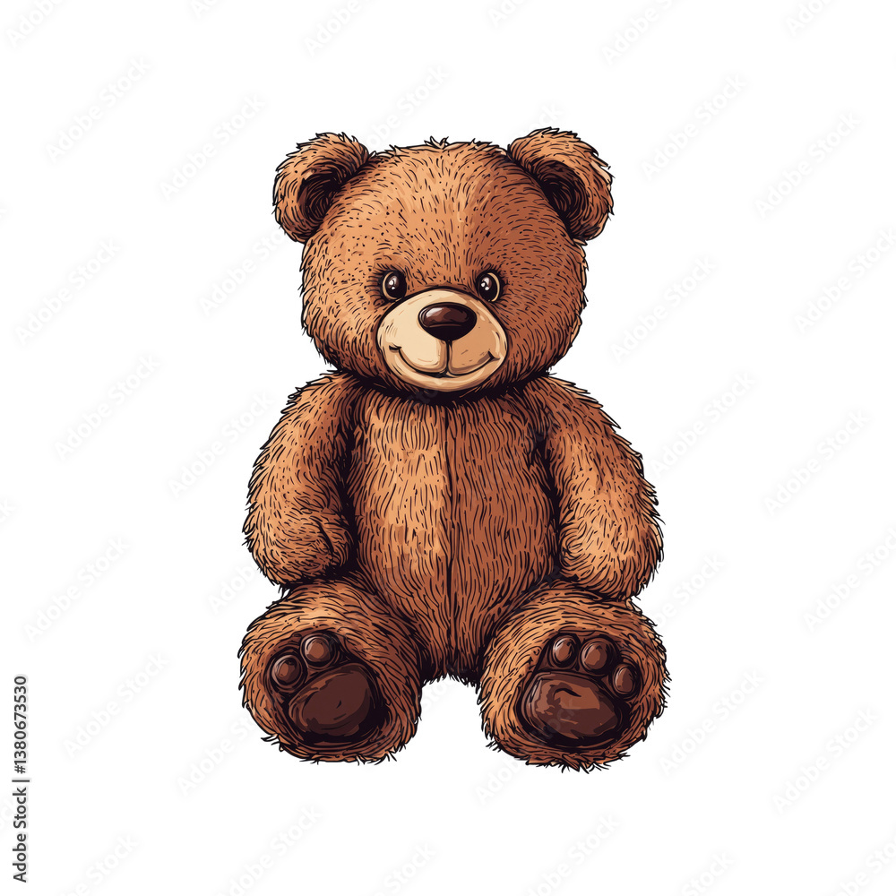 Obraz premium Adorable Brown Teddy Bear Illustration - Cute Cartoon Plush Toy