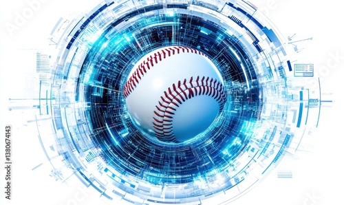 Baseball in abstract digital cyberspace background, sports tech concept