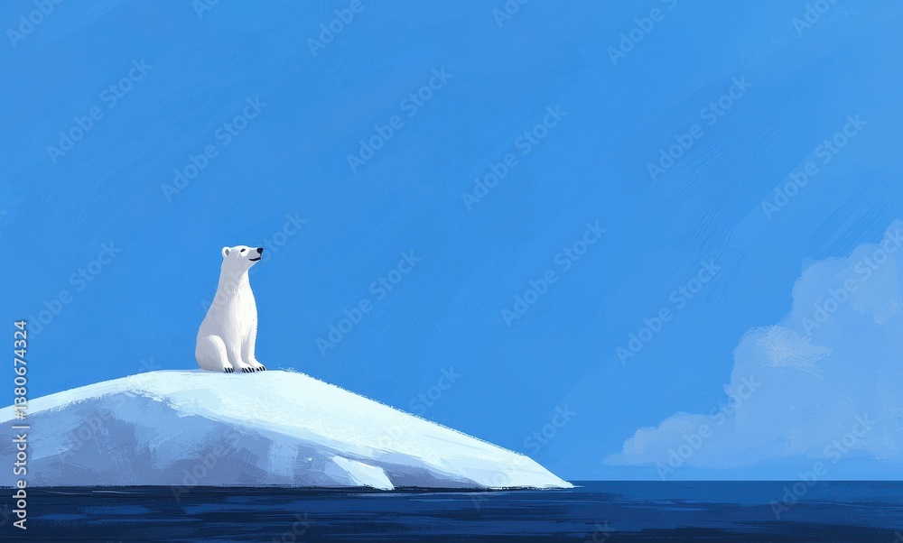 Fototapeta premium Polar Bear Sitting on Iceberg Under Bright Blue Sky