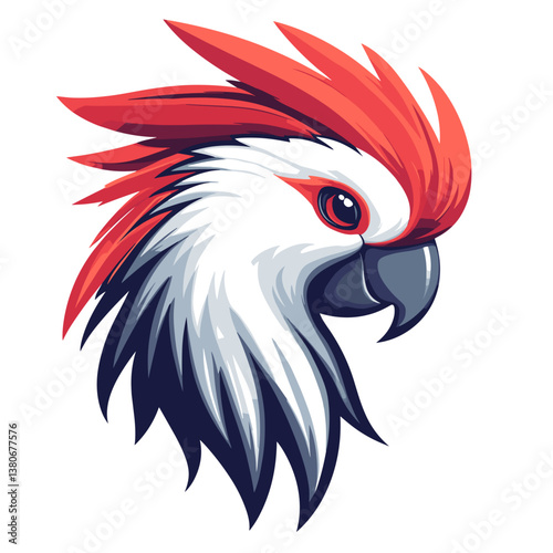 Stylish esports logo featuring a side view head of a cockatoo with vibrant colors and intricate details