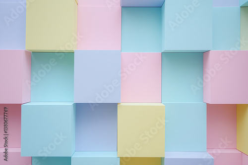 Obraz na płótnie Minimalist pastel wall with 3D cubes in soft colors, creating serene and modern aesthetic. Perfect for contemporary design and artistic backgrounds w salonie