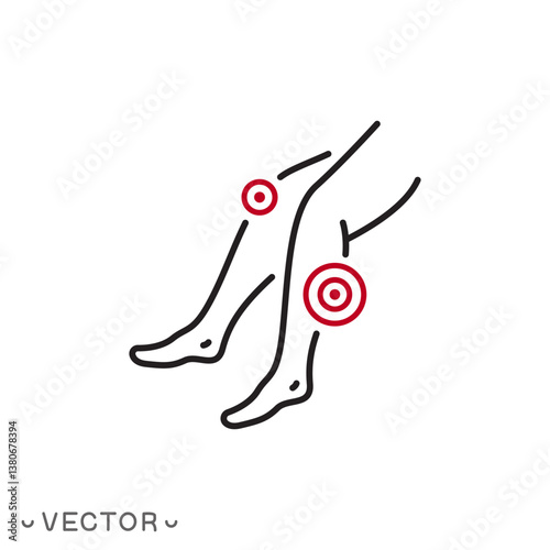 pain in the leg icon, thin line symbol concept isolated on white background, editable stroke eps 10 vector illustration