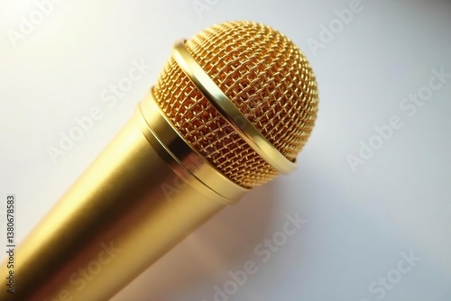 Close-up of a gold microphone isolated on white , old school, isolated