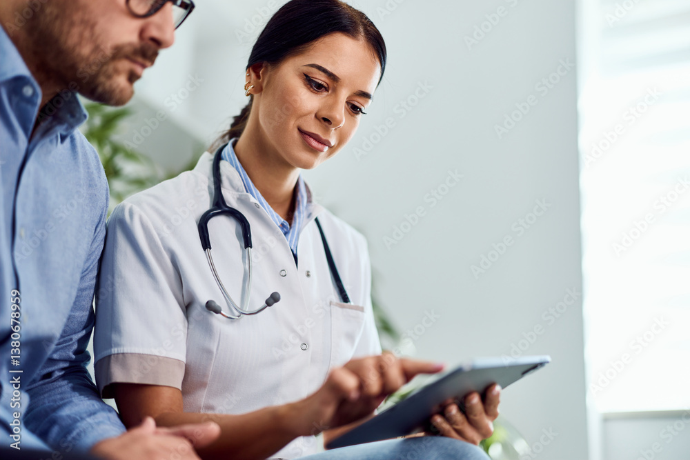 Medical Professional Using Tablet During Patient Consultation in a Healthcare Setting Medical Professional Using Tablet During Patient Consultation in a Healthcare Setting